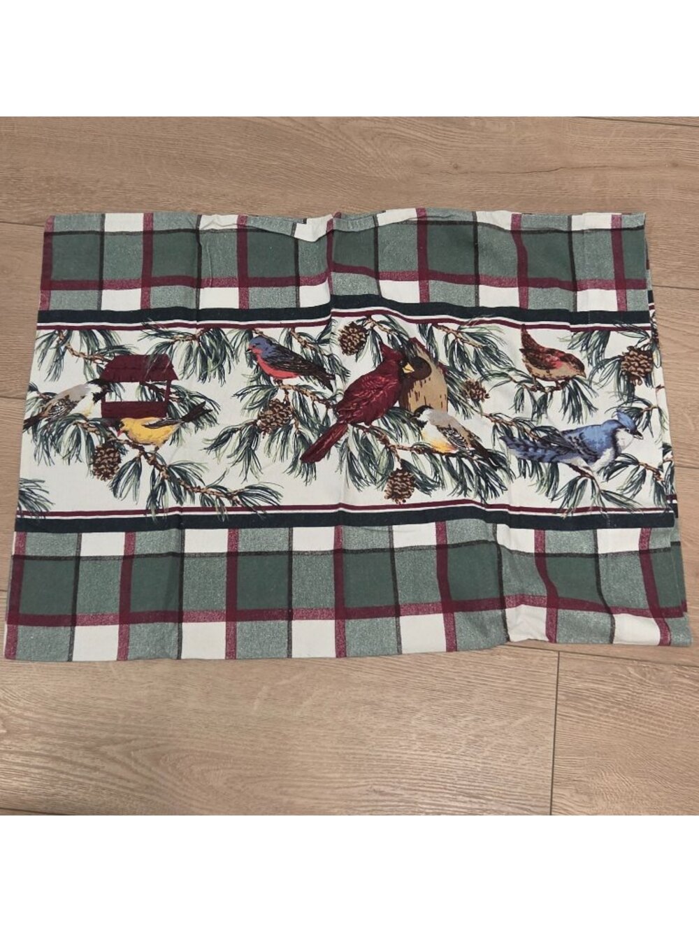 Franco Vintage Plaid Flannel Standard Pillowcase Birds Cardinal Blue Jay